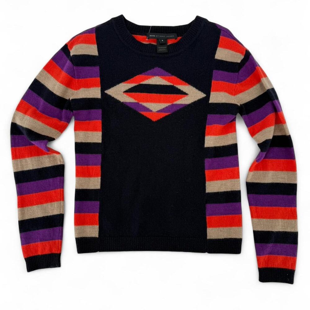 Marc by Marc Jacobs multicoloured Purple and Pink Geo striped sweater Size S
